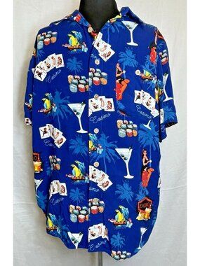Junction West Men's Casino Hawaiian Shirt M Parrot Cocktail Poker Pinup